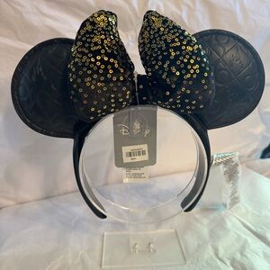 Disney Parks 50th Anniversary Black and Gold faux leather Minnie Mouse Ears